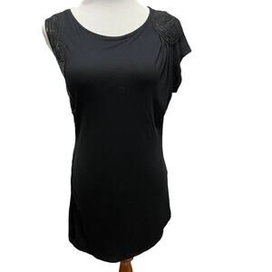 Zara Women's Black Sequin Accent One Sleeve Short Blouse SIZE Large